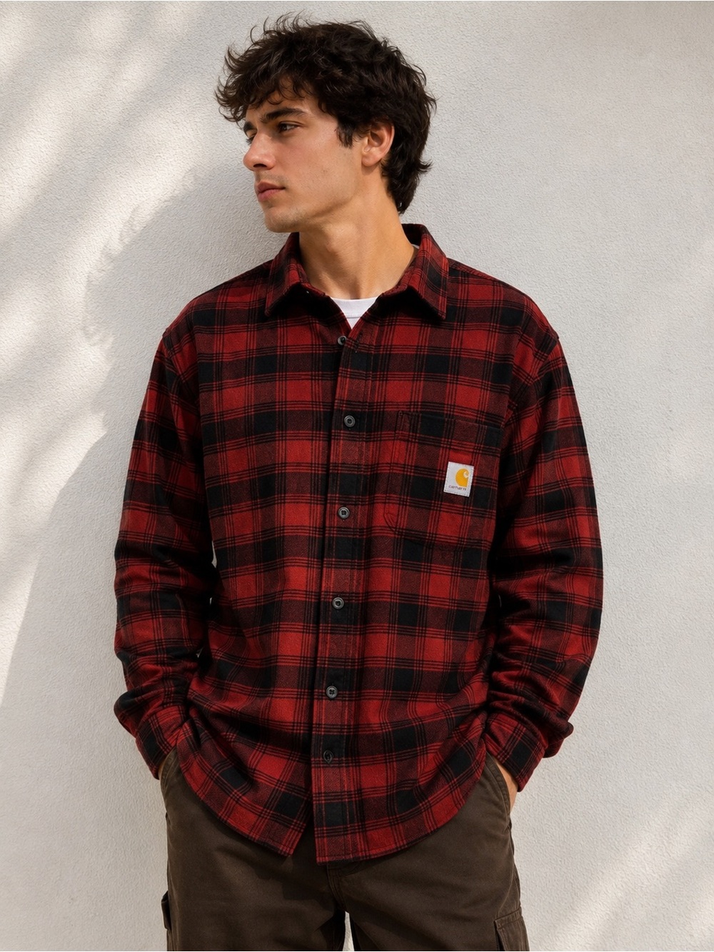 Carhartt Relaxed Fit Buffalo Plaid Flannel Shirt Red Black Size M